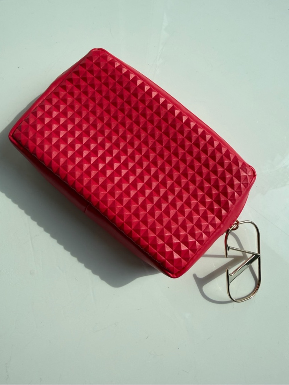 Valentino, quilted dark pink women’s clutch bag, gold logo